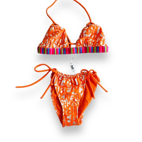Dolce & Gabbana NWT Orange Silver metallic Monogram Logo string Bikini Y2K Small - Picture 6 of 16